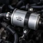 Filtro de combustível automotivo instalado no sistema de alimentação do motor