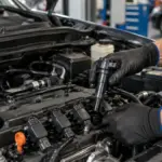 Mecânico inspecionando componentes do motor e sistema de ignição
