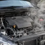 Motor de carro superaquecendo com vapor saindo do cofre do motor